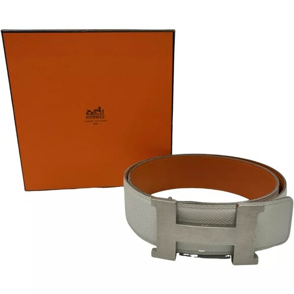HERMES Constance H Belt 85 White Orange Square In L Leather main image 5